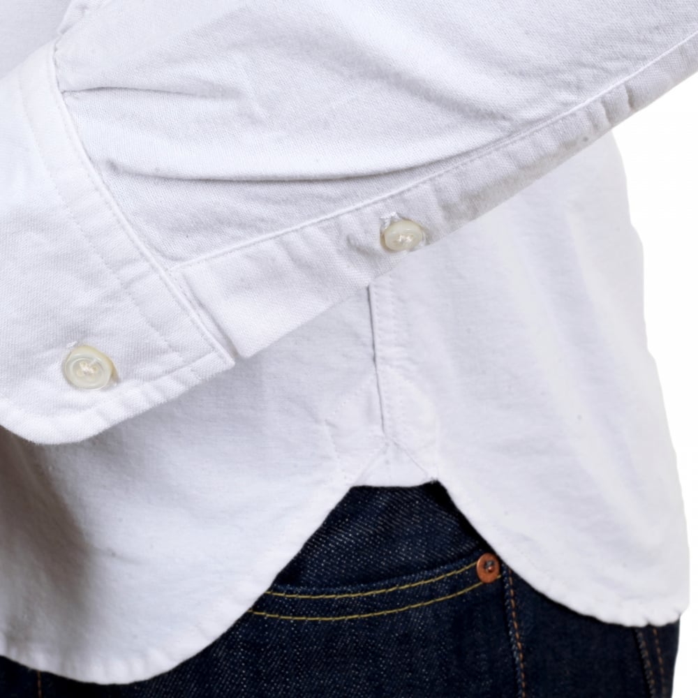 Slim Fit White SC25910 Oxford Long Sleeve Cotton Shirt with Rounded Tail and Butterfly Shell Buttons