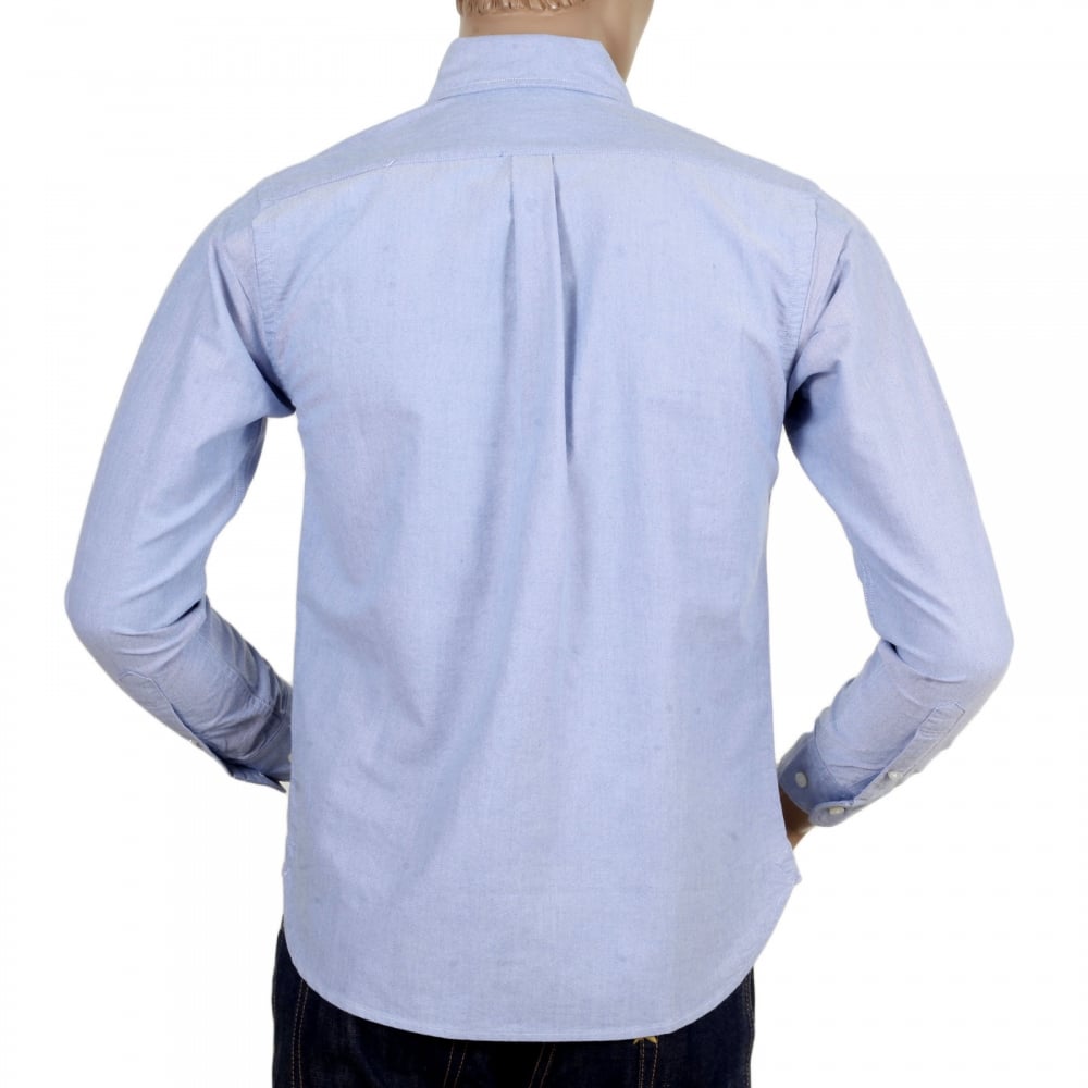 Mens Classic SC25910 Slim Fit Oxford Shirt in Blue with Single Chest Pocket, Rounded Tail and Pleated Back