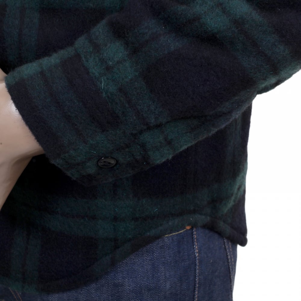 Mens Green Checked Wool Mix Quilted Regular Fit SC13178 CPO Overshirt with 2 Chest Pockets and Round Tail