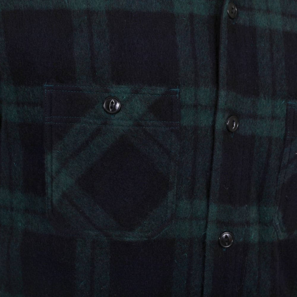 Mens Green Checked Wool Mix Quilted Regular Fit SC13178 CPO Overshirt with 2 Chest Pockets and Round Tail