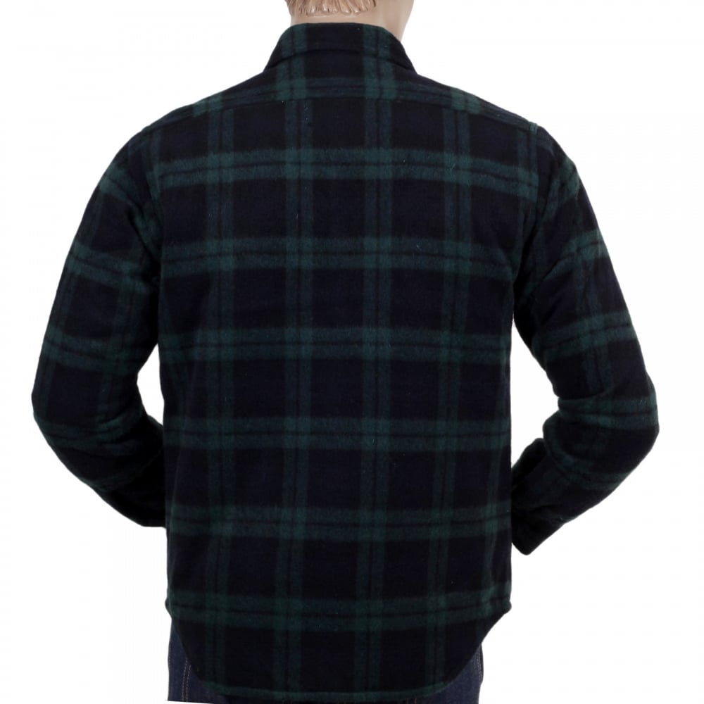 Mens Green Checked Wool Mix Quilted Regular Fit SC13178 CPO Overshirt with 2 Chest Pockets and Round Tail