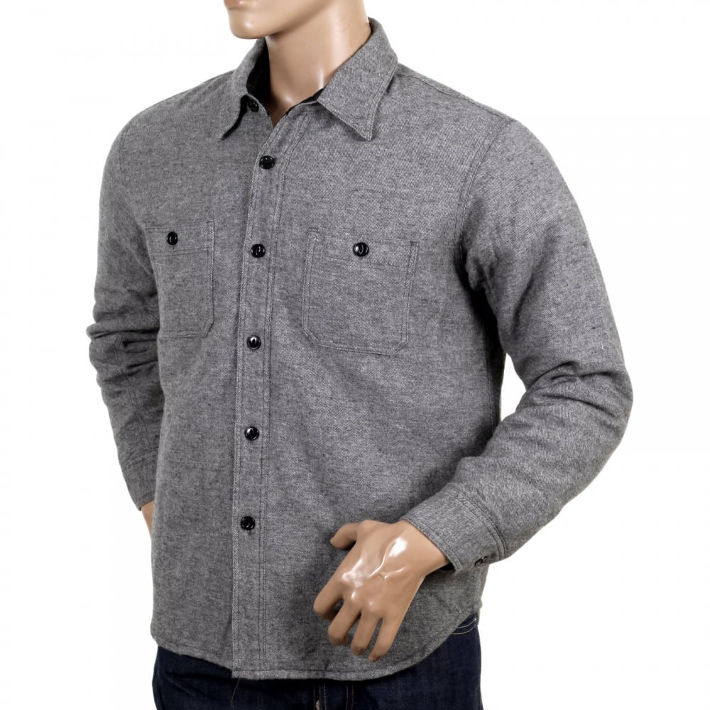 Grey Wool Mix SC13177 CPO Long Sleeve Regular Fit Overshirt with Quilted Inner Lining and Polyester Filling