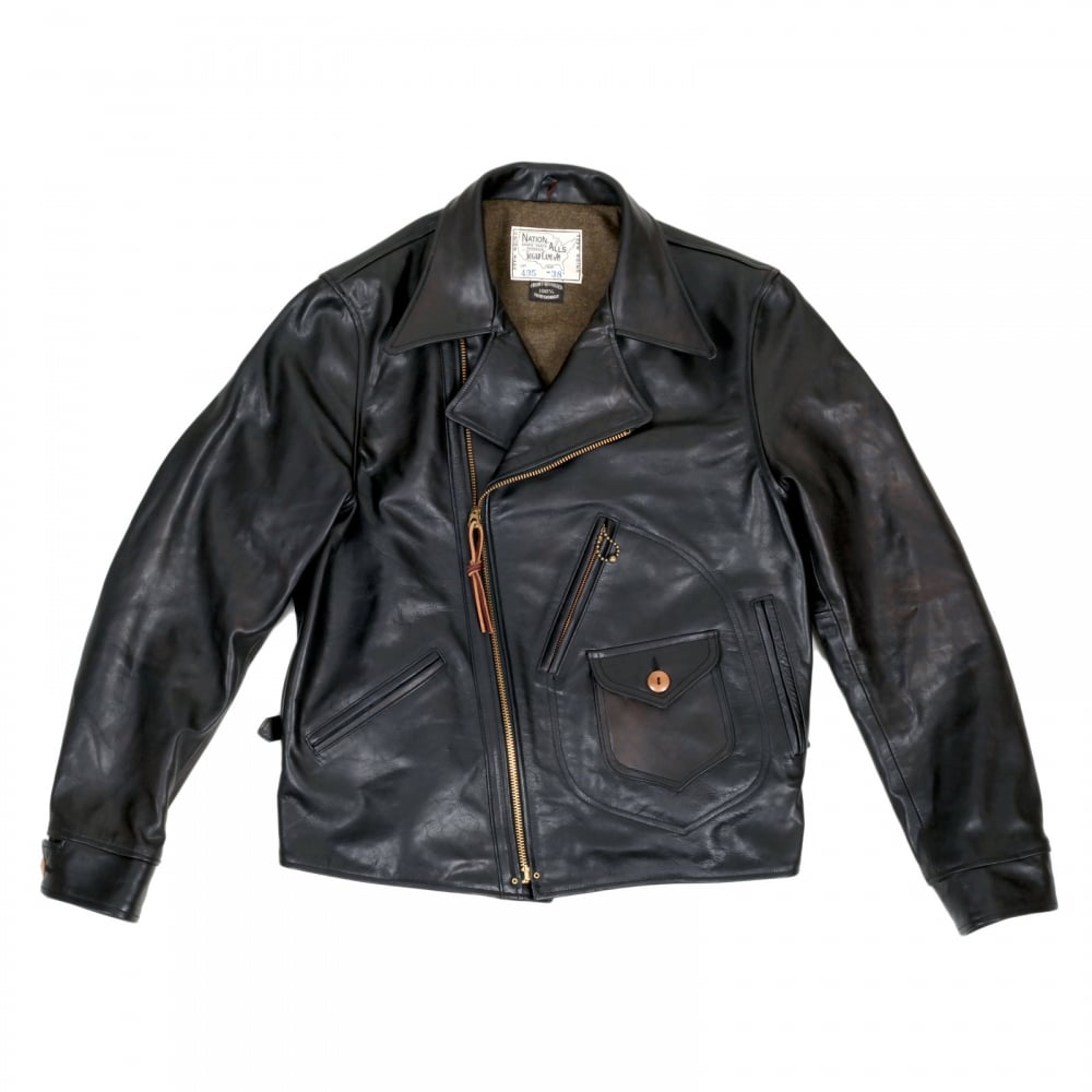 Mens Heavy Weight SC80435 Leather Black Horsehide Aviator Jacket with Full Zip Front