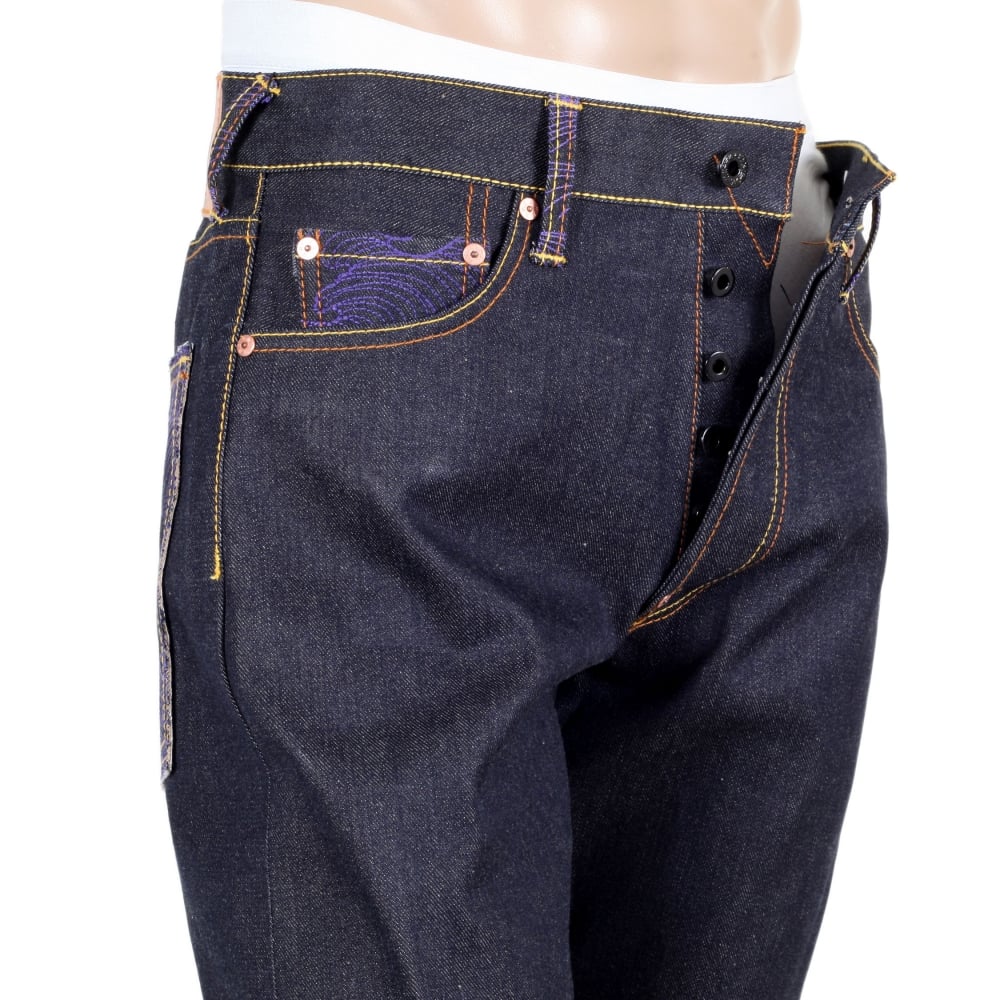 Exclusive Dark Indigo Raw Selvedge Lucky Cat Denim Jeans