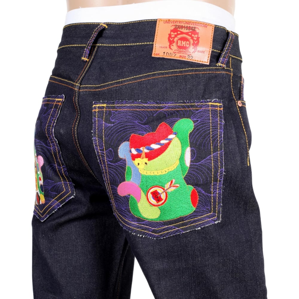 Exclusive Dark Indigo Raw Selvedge Lucky Cat Denim Jeans