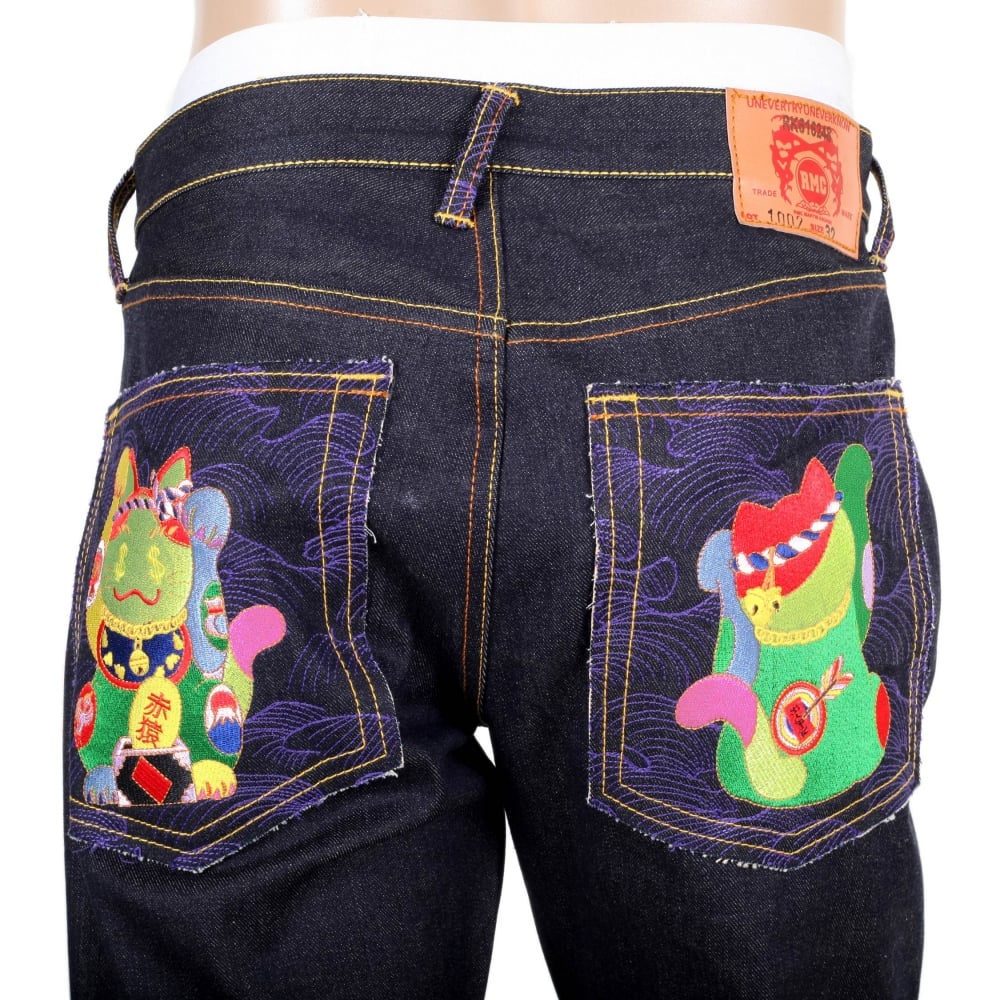 Exclusive Dark Indigo Raw Selvedge Lucky Cat Denim Jeans