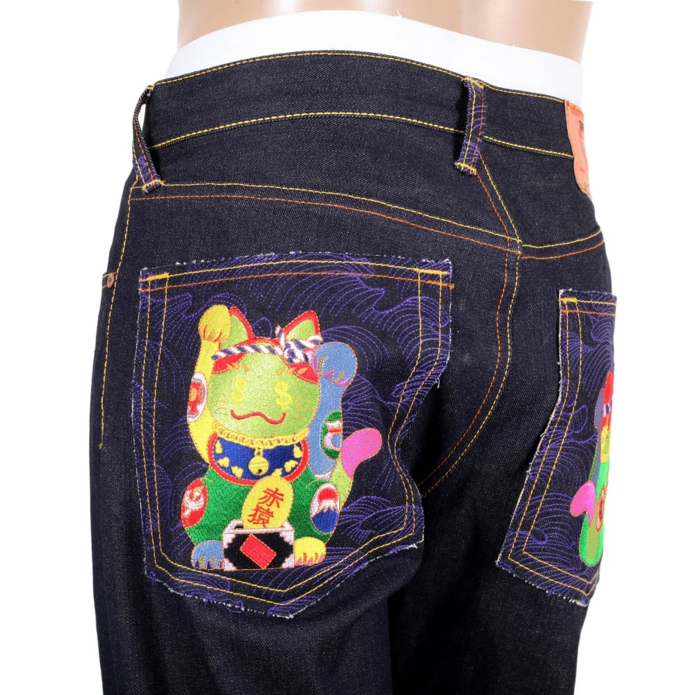 Exclusive Dark Indigo Raw Selvedge Lucky Cat Denim Jeans