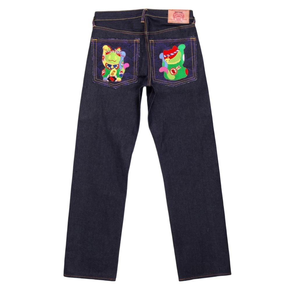 Exclusive Dark Indigo Raw Selvedge Lucky Cat Denim Jeans