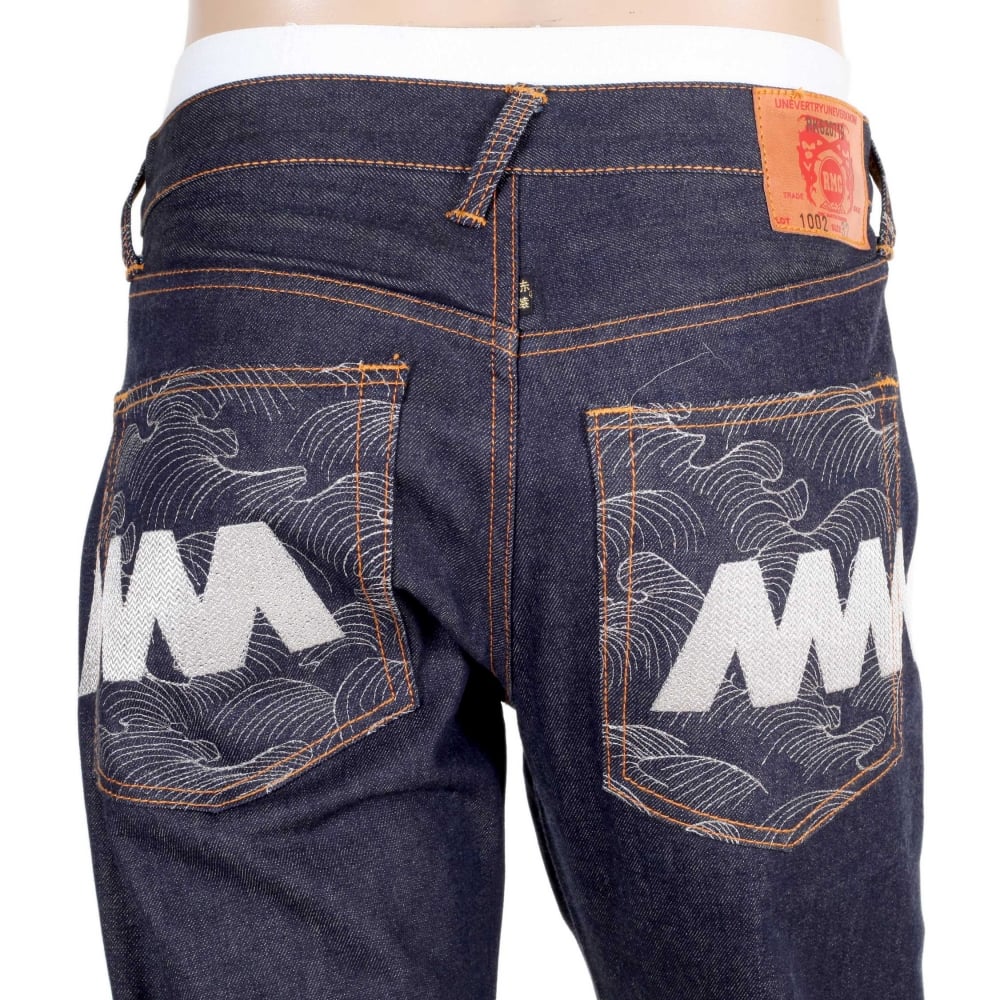 Vintage Cut Selvedge Dark Indigo Raw Denim Jeans with Silver Embroidery