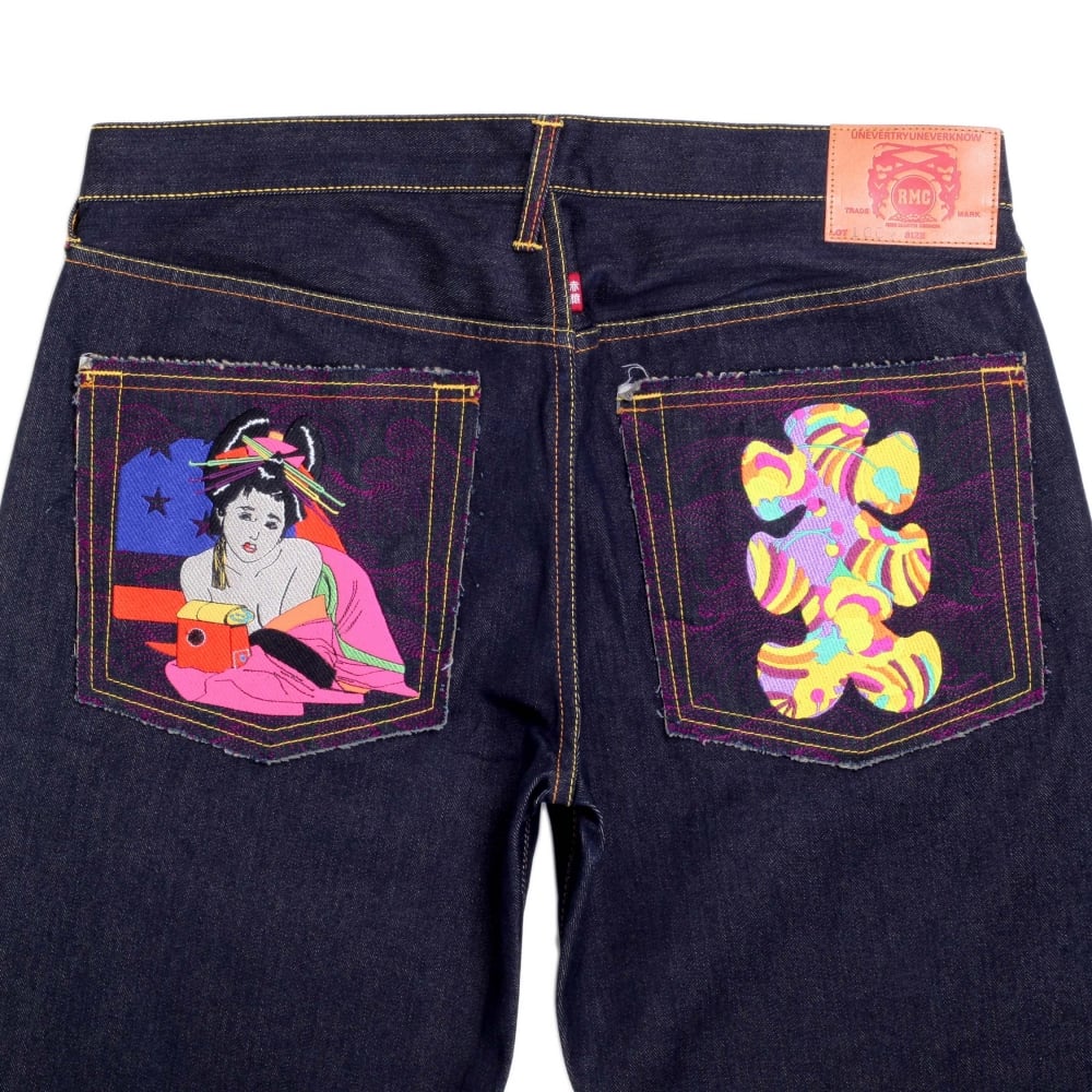 Exclusive Geisha and Oiri Embroidered Vintage Cut Selvedge Raw Denim Jeans
