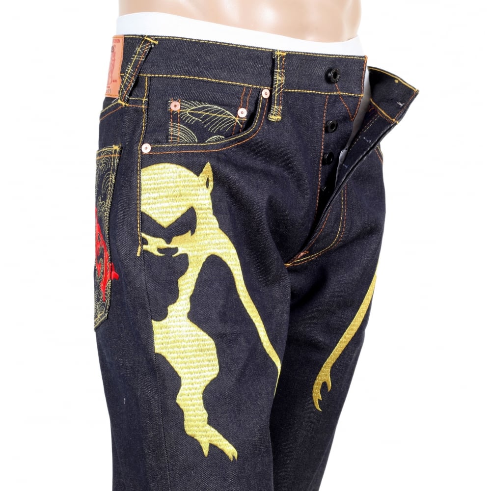 Mens Vintage cut dark indigo selvedge raw denim jeans
