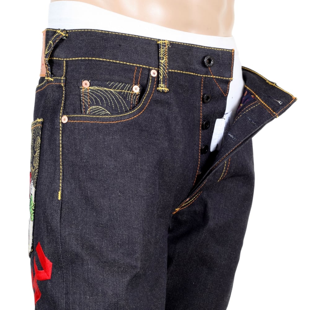 Vintage cut Sky Dog Tengu dark indigo selvedge raw denim jeans