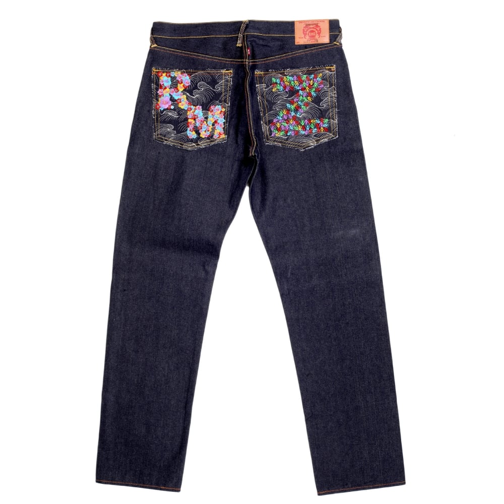 Mens Dark Indigo Oroginal Cut Zero Haliburton Selvedge Denim Jeans