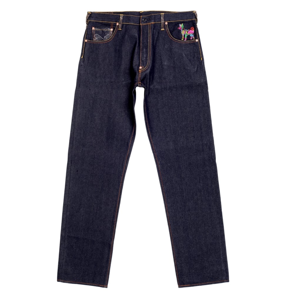 Mens Dark Indigo Oroginal Cut Zero Haliburton Selvedge Denim Jeans
