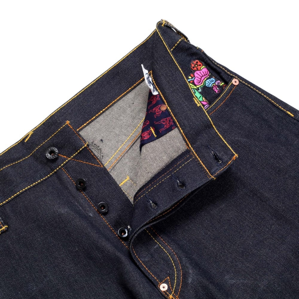 Mens Dark Indigo Oroginal Cut Zero Haliburton Selvedge Denim Jeans