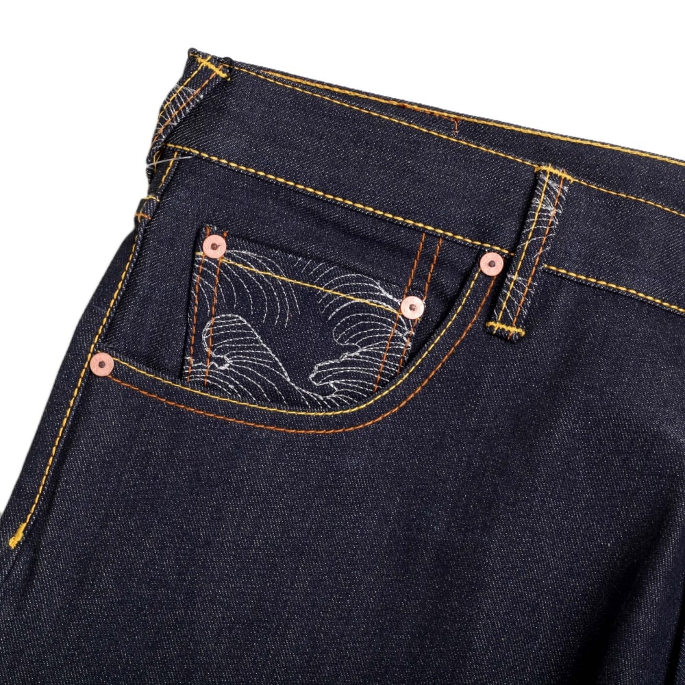 Mens Dark Indigo Oroginal Cut Zero Haliburton Selvedge Denim Jeans