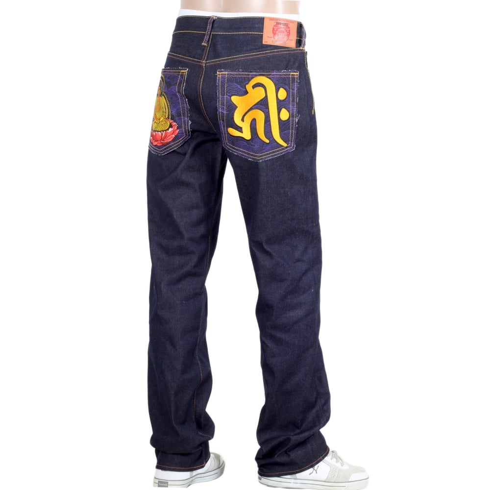 Year Of The Pig Mens indigo vintage cut raw selvedge dark denim jeans