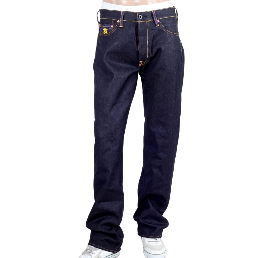 Year Of The Pig Mens indigo vintage cut raw selvedge dark denim jeans
