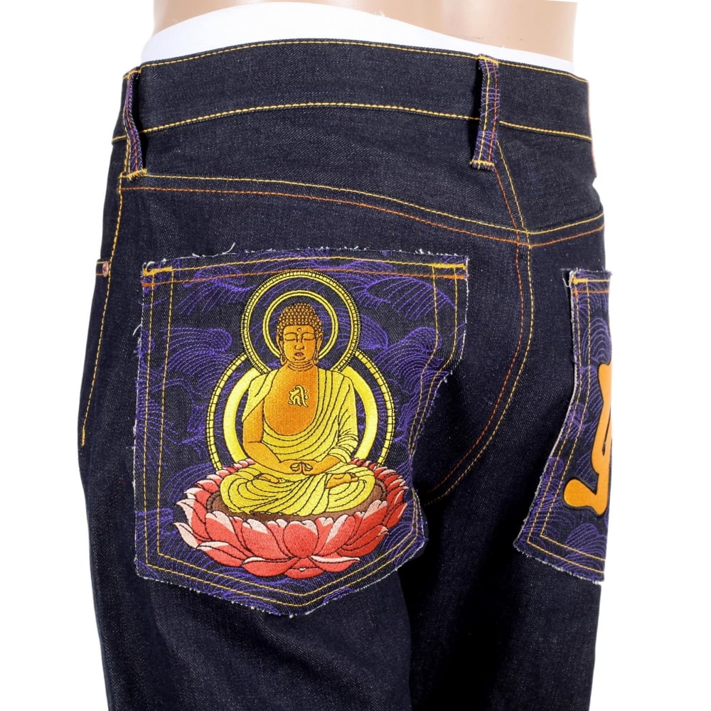 Year Of The Pig Mens indigo vintage cut raw selvedge dark denim jeans