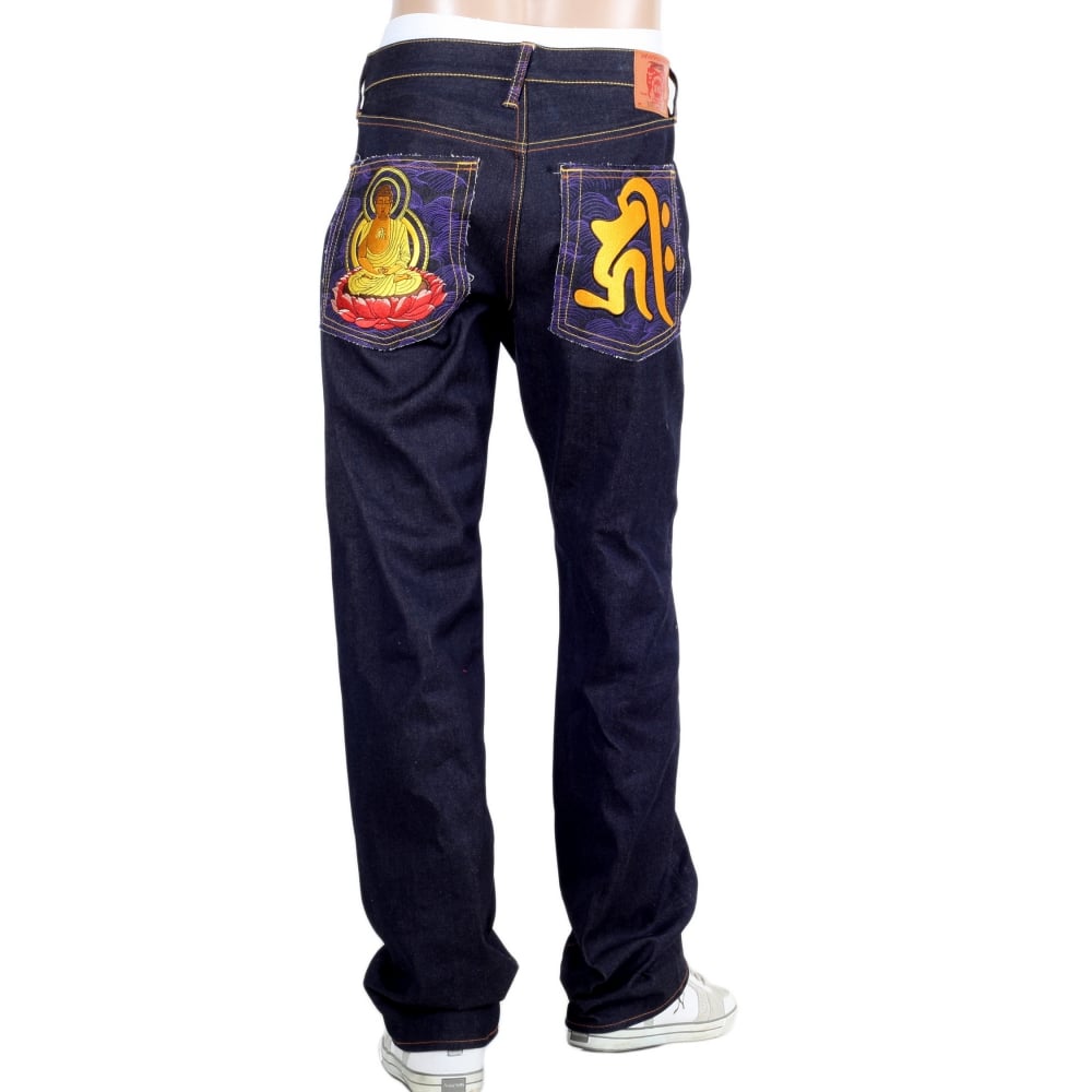 Year Of The Pig Mens indigo vintage cut raw selvedge dark denim jeans