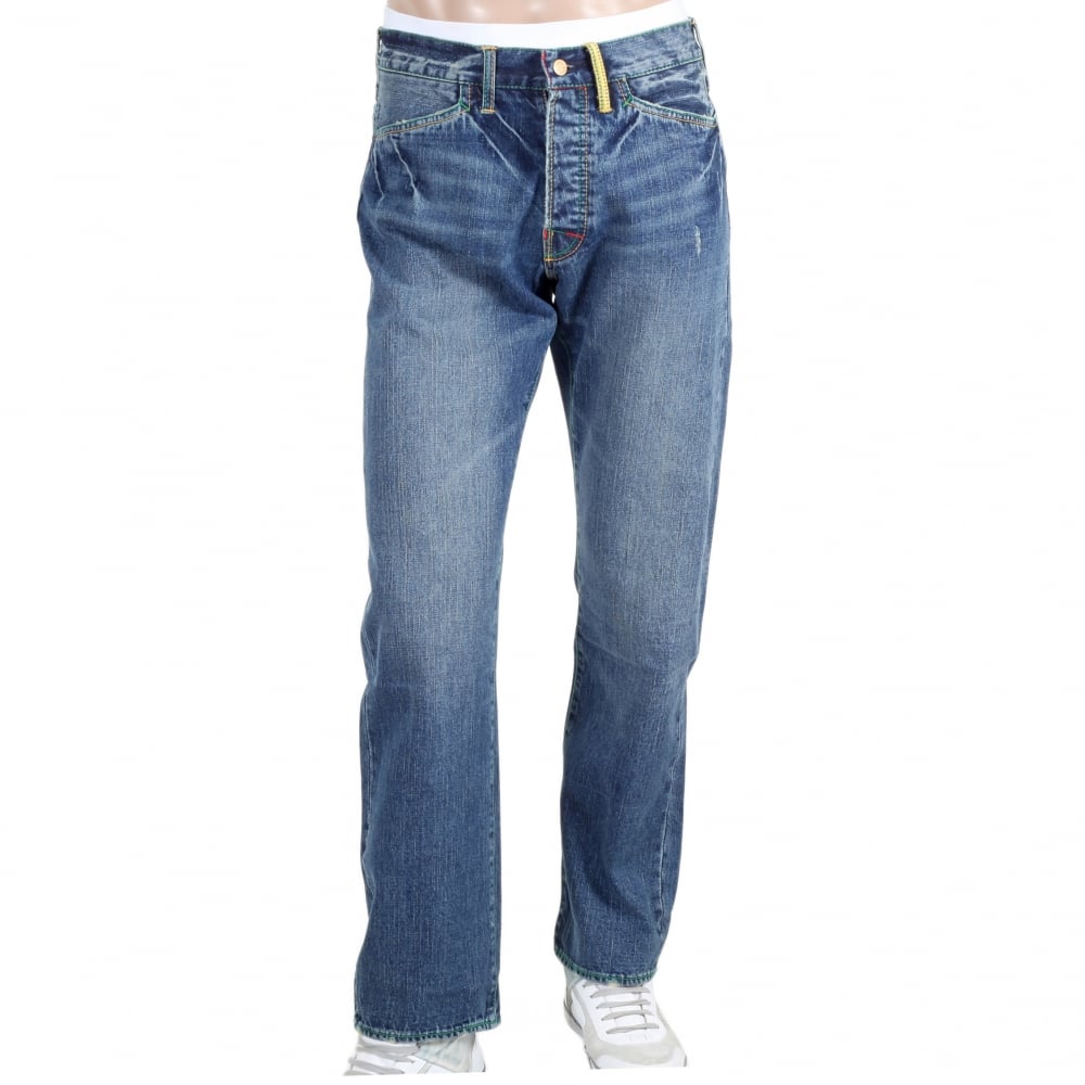 Stone Washed Jeans With Flap Pocket