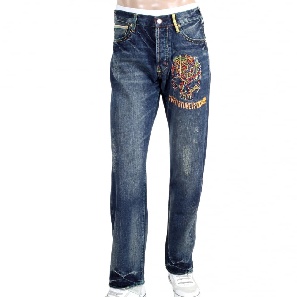 Vintage washed pencil skull jeans