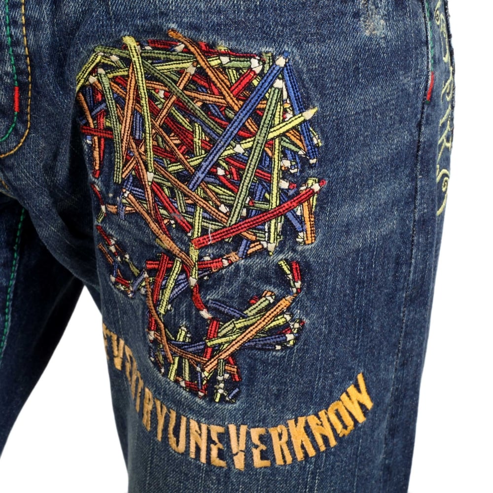 Vintage washed pencil skull jeans
