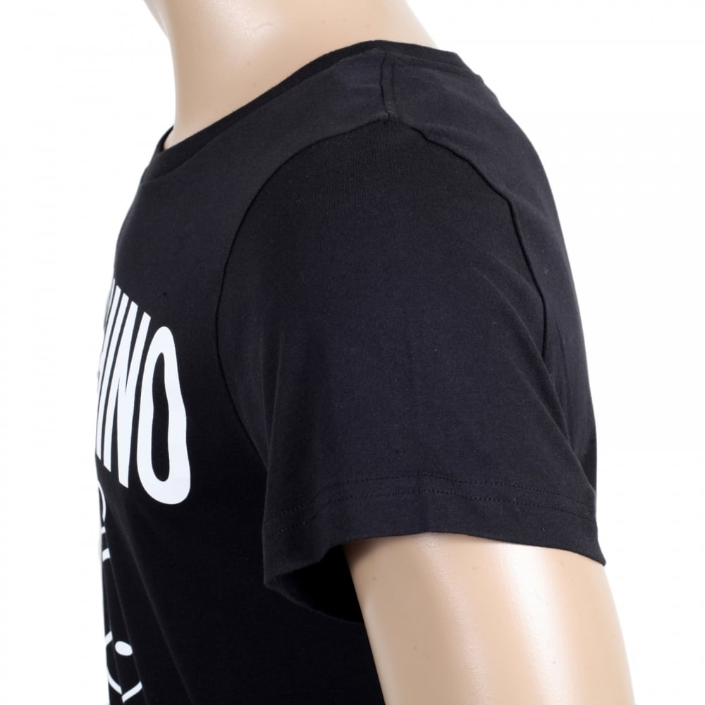 Mens Black Regular Fit Short Sleeve Crew Neck T shirt with Printed Milano Logo