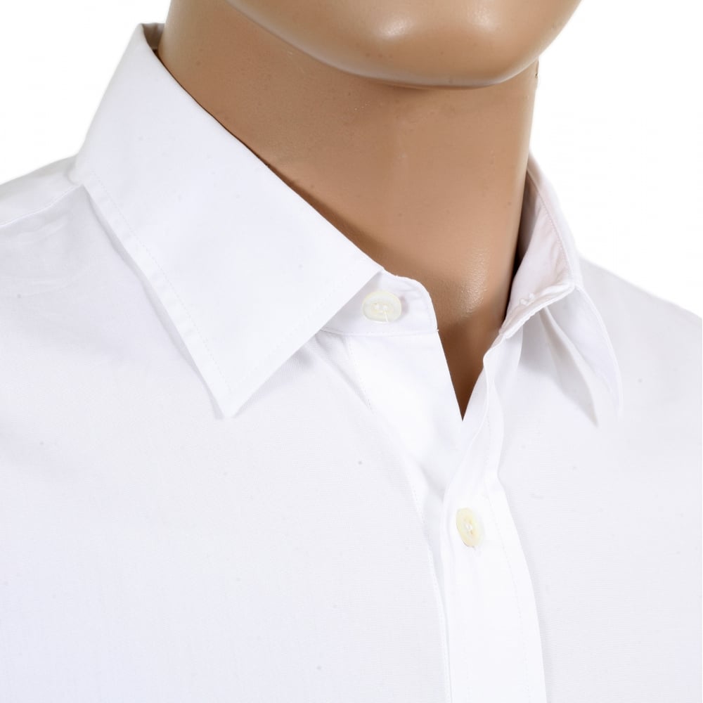 Mens White Slim Fit Long Sleeve Shirt with Teddy Bear Embroidered on Chest and Logo Embossed Buttons