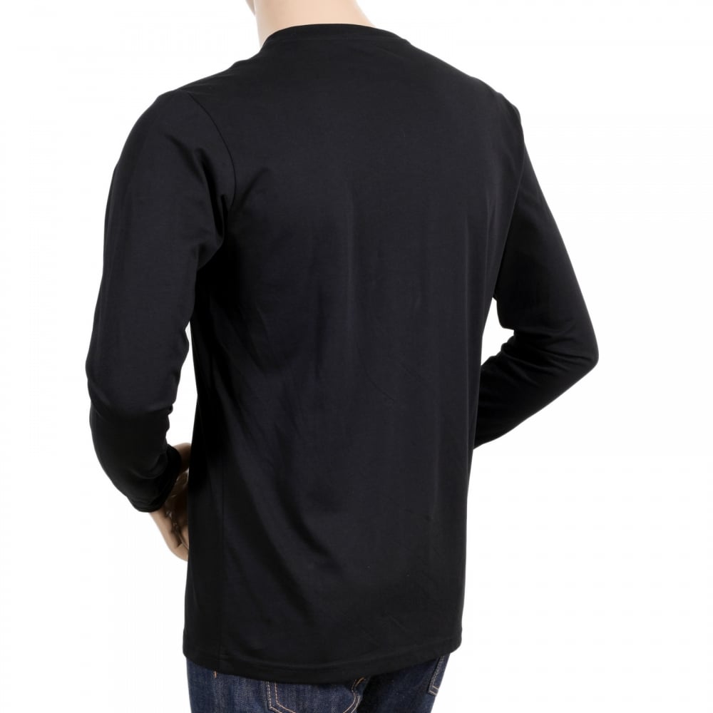 Mens Crew Neck Regular Fit Long Sleeve Cotton Black T Shirt with Fur Logo