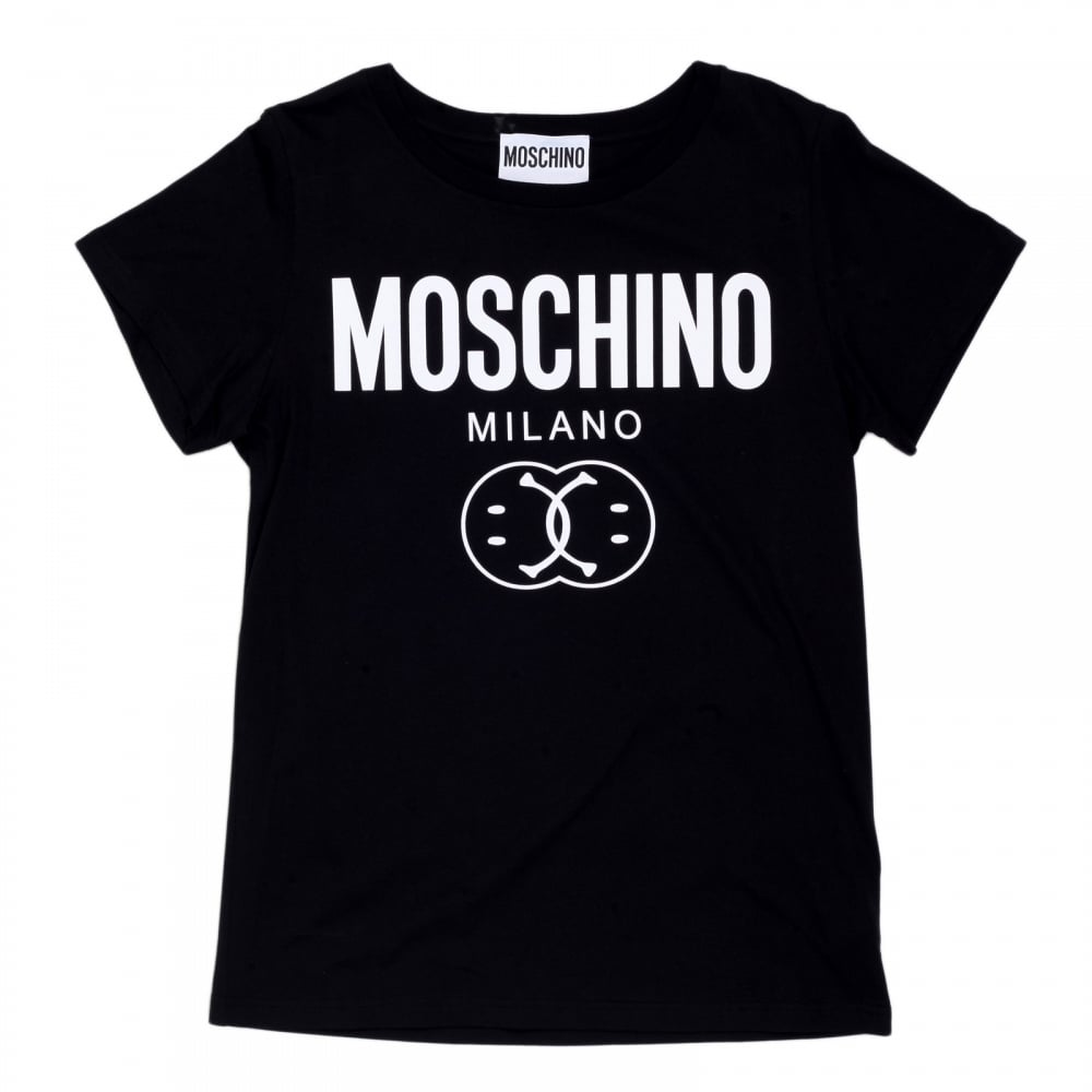 Mens Black Regular Fit Short Sleeve Crew Neck T shirt with Printed Milano Logo