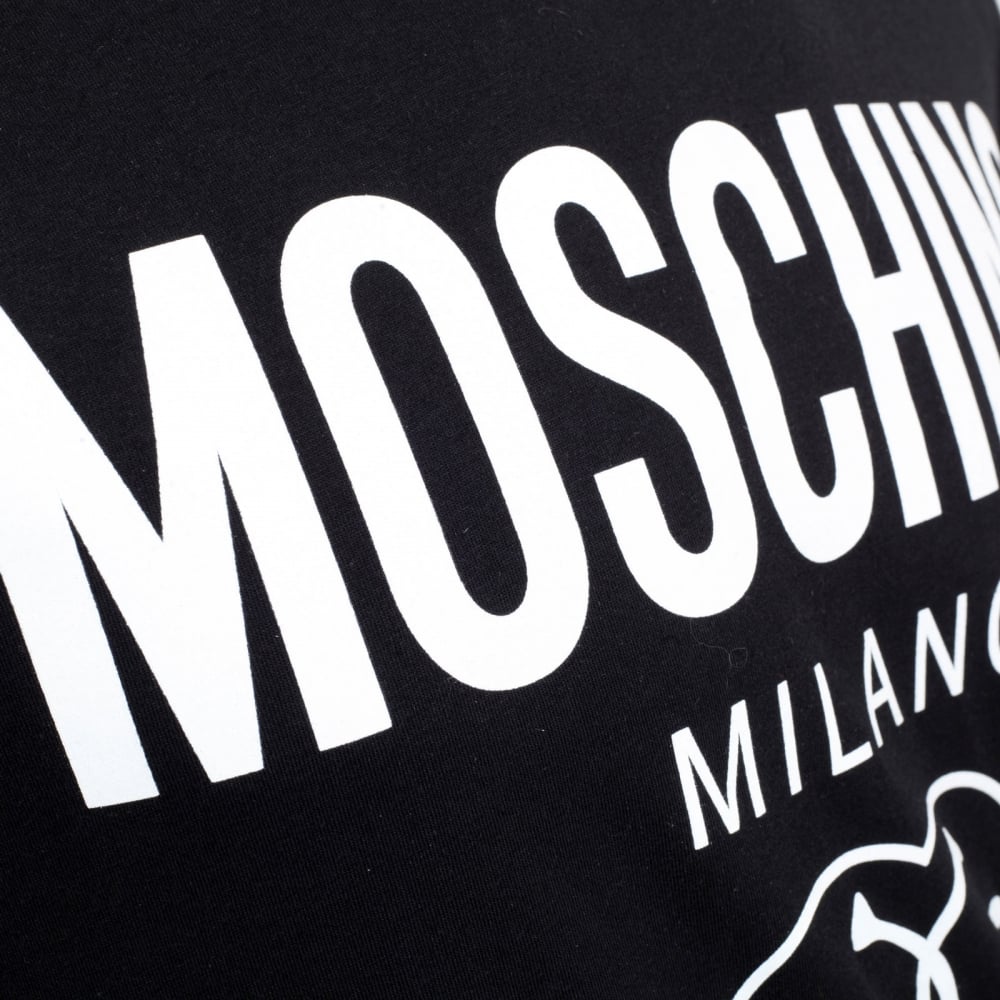 Mens Black Regular Fit Short Sleeve Crew Neck T shirt with Printed Milano Logo