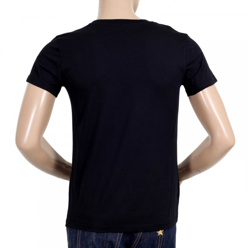 Mens Regular Fit Fine Ribbed Crew Neck Black T shirt with Gold Logo Print