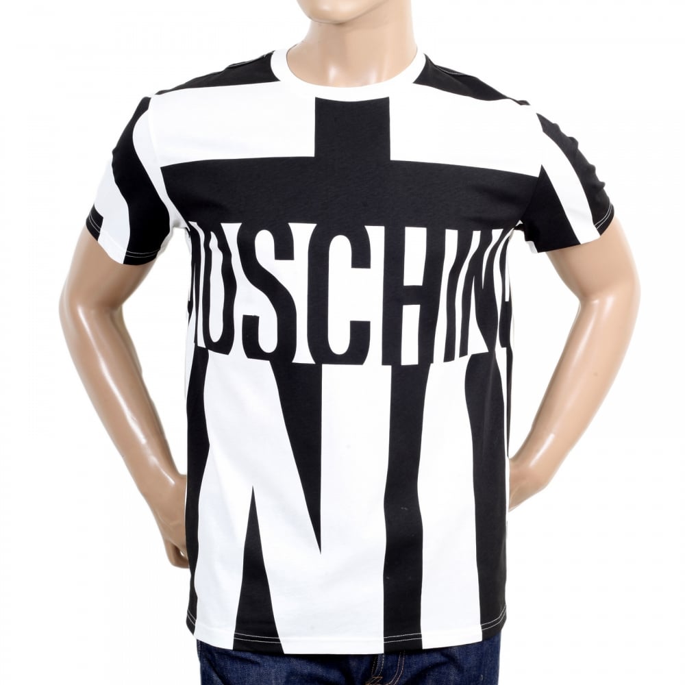 Mens Crew Neck Black and White Cotton Yankee Printed Logo Tshirt in Regular Fit