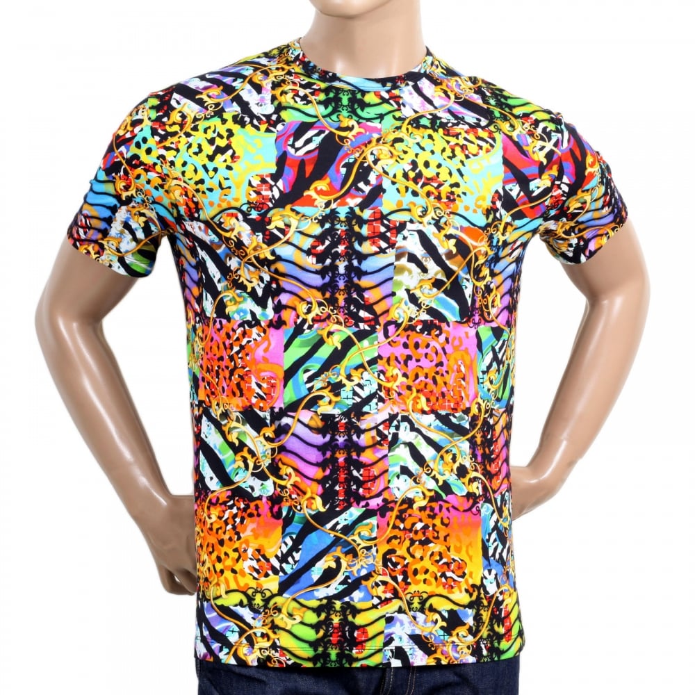 Short Sleeve Crew Neck Regular Fit Mens T Shirt with Multi Colour Prints
