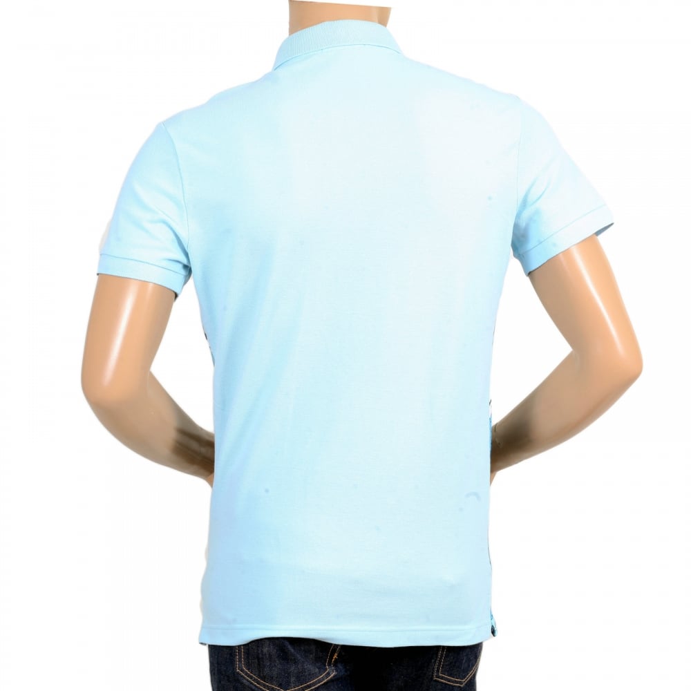 Regular Fit Blue Olympus Print Polo Shirt with a Silver Metal Logo Tab and Ribbed Collar and Sleeve Cuffs