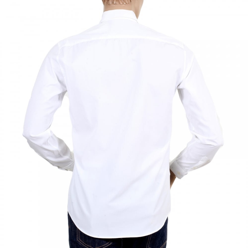 Mens Cotton White Long Sleeve Shirt with Logo in Large Black Fonts on the Front