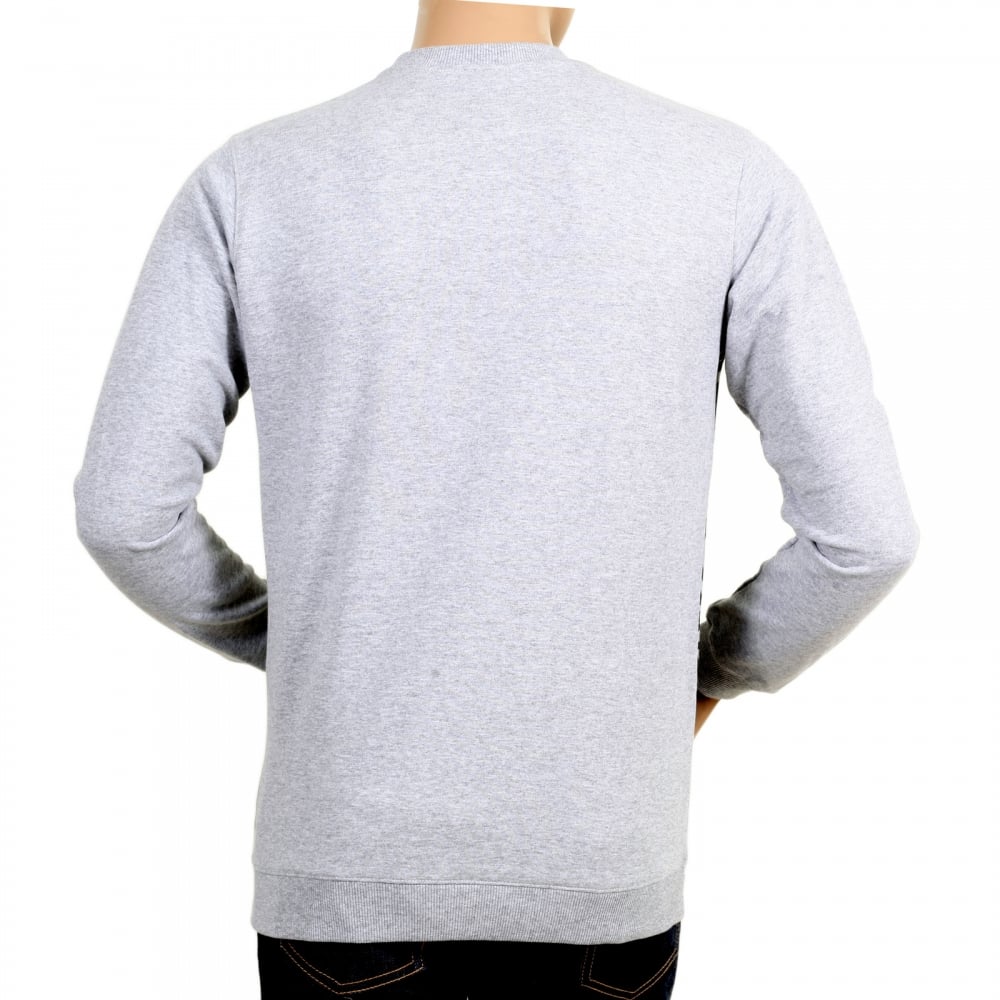 Mens Marl Grey Regular Fit Long Sleeve Crew Neck Sweatshirt with Rubberised Outline Lion Head Print in Black