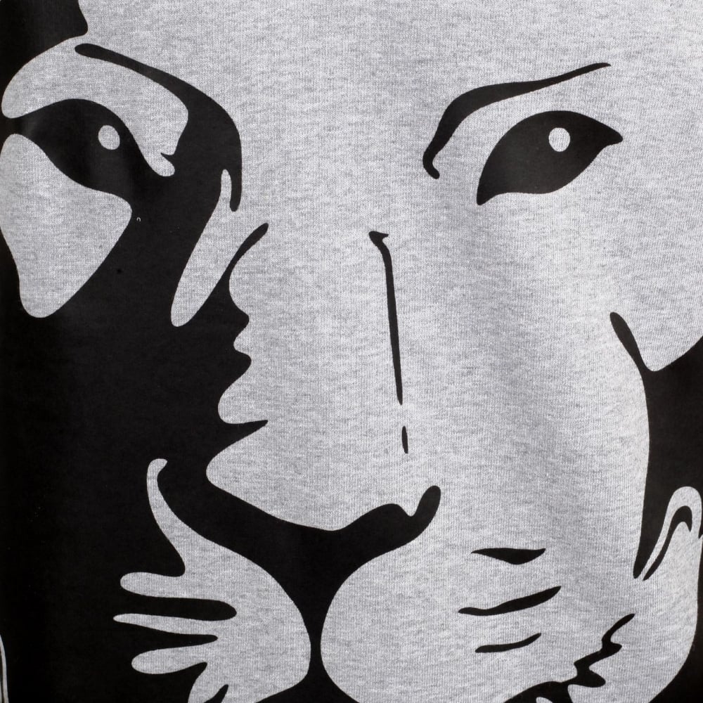 Mens Marl Grey Regular Fit Long Sleeve Crew Neck Sweatshirt with Rubberised Outline Lion Head Print in Black