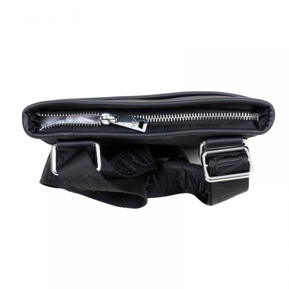 Mens Jacquard Monogram and Eagle Logo Black Bag with Top Zip Closure and Front Pocket