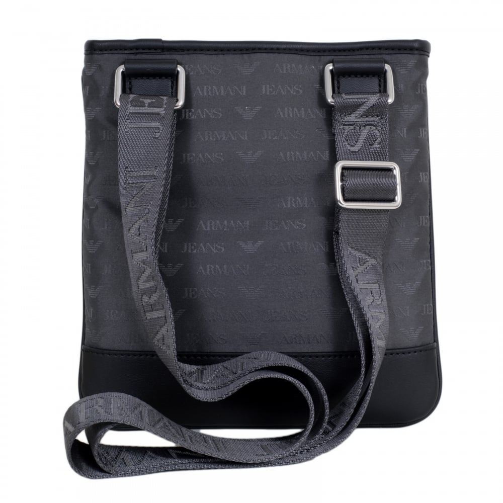 Mens Jacquard Monogram and Eagle Logo Grey Bag with Top Zip Closure and Front Pocket
