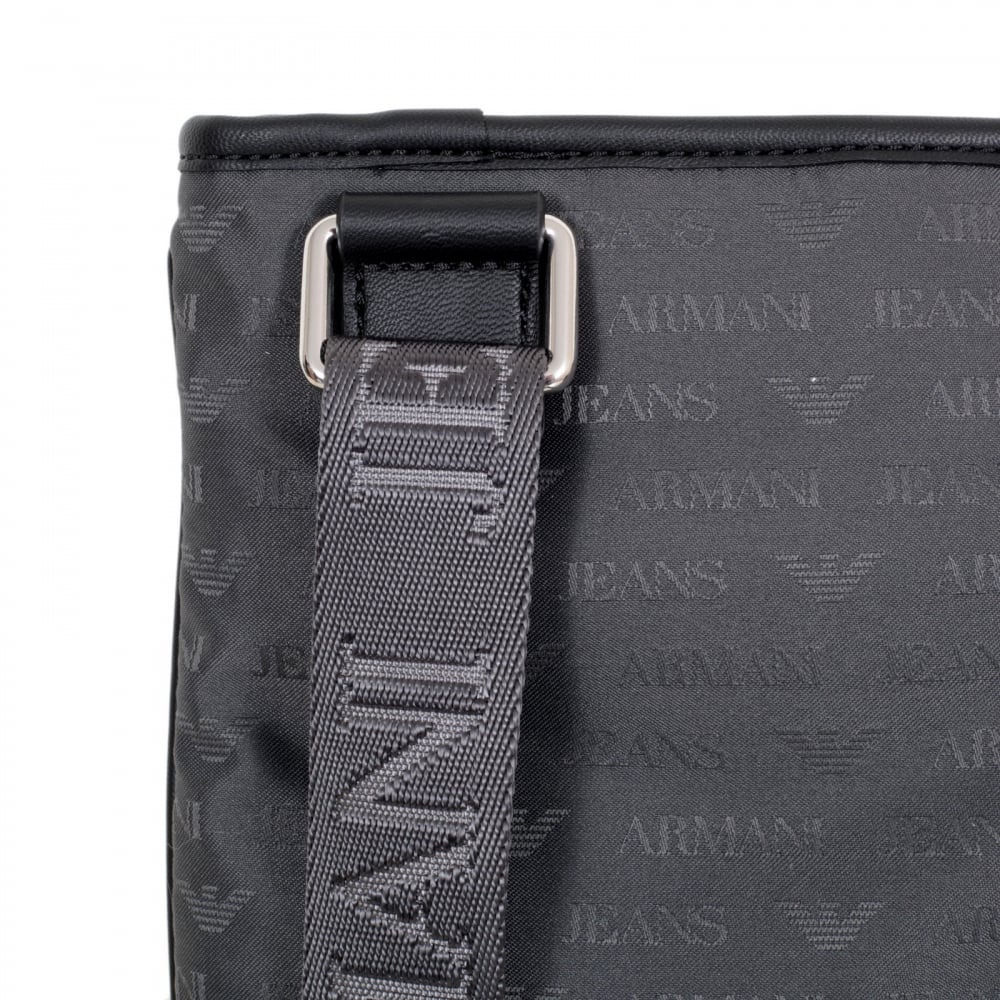 Mens Jacquard Monogram and Eagle Logo Grey Bag with Top Zip Closure and Front Pocket