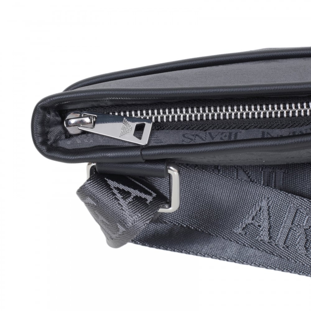 Mens Jacquard Monogram and Eagle Logo Grey Bag with Top Zip Closure and Front Pocket