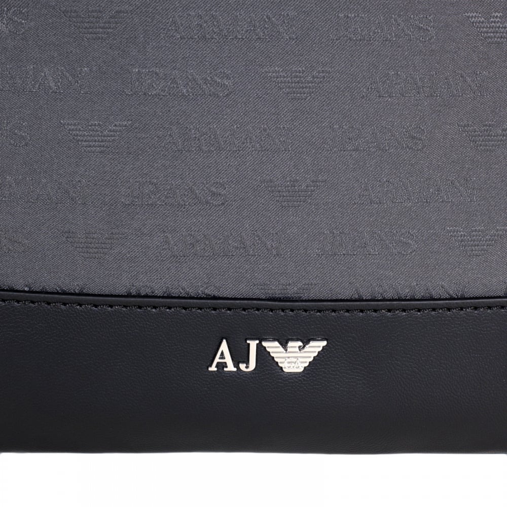 Mens Jacquard Monogram and Eagle Logo Grey Bag with Top Zip Closure and Front Pocket