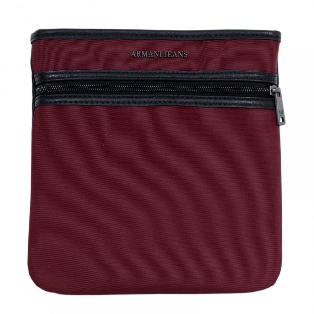 Text Logo Bordeaux and Black Bag for Men with Top Zip Closure and Front Pocket