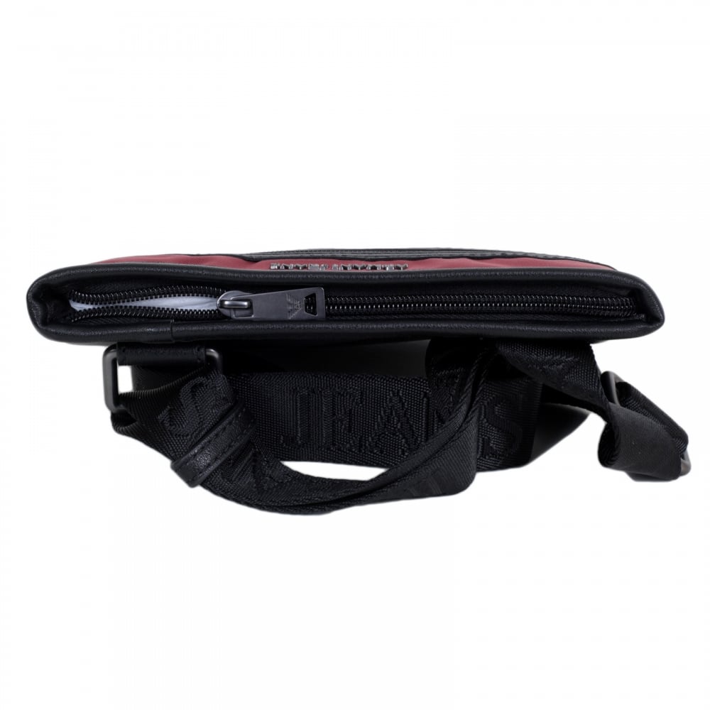 Text Logo Bordeaux and Black Bag for Men with Top Zip Closure and Front Pocket