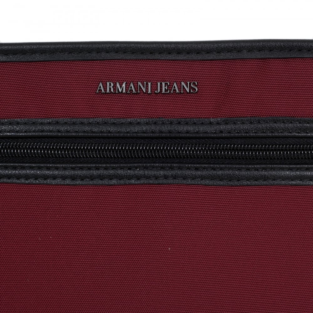 Text Logo Bordeaux and Black Bag for Men with Top Zip Closure and Front Pocket