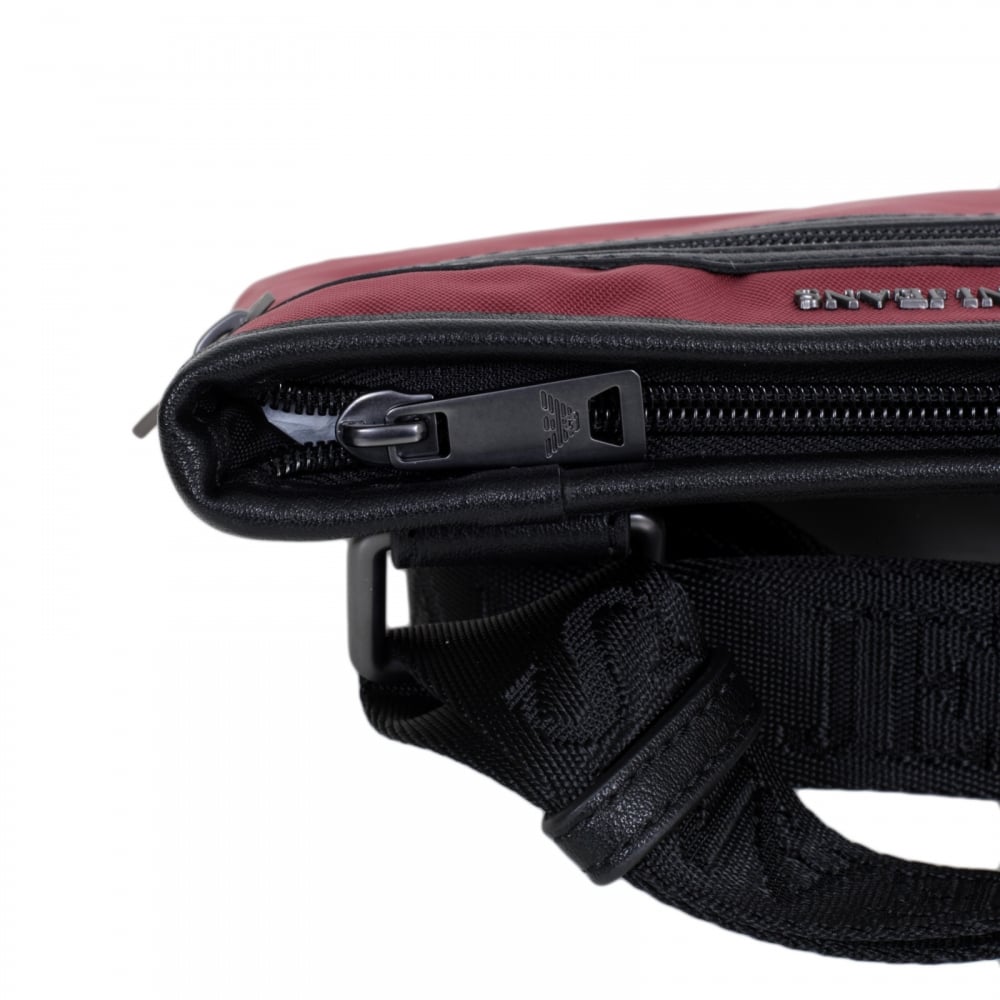 Text Logo Bordeaux and Black Bag for Men with Top Zip Closure and Front Pocket