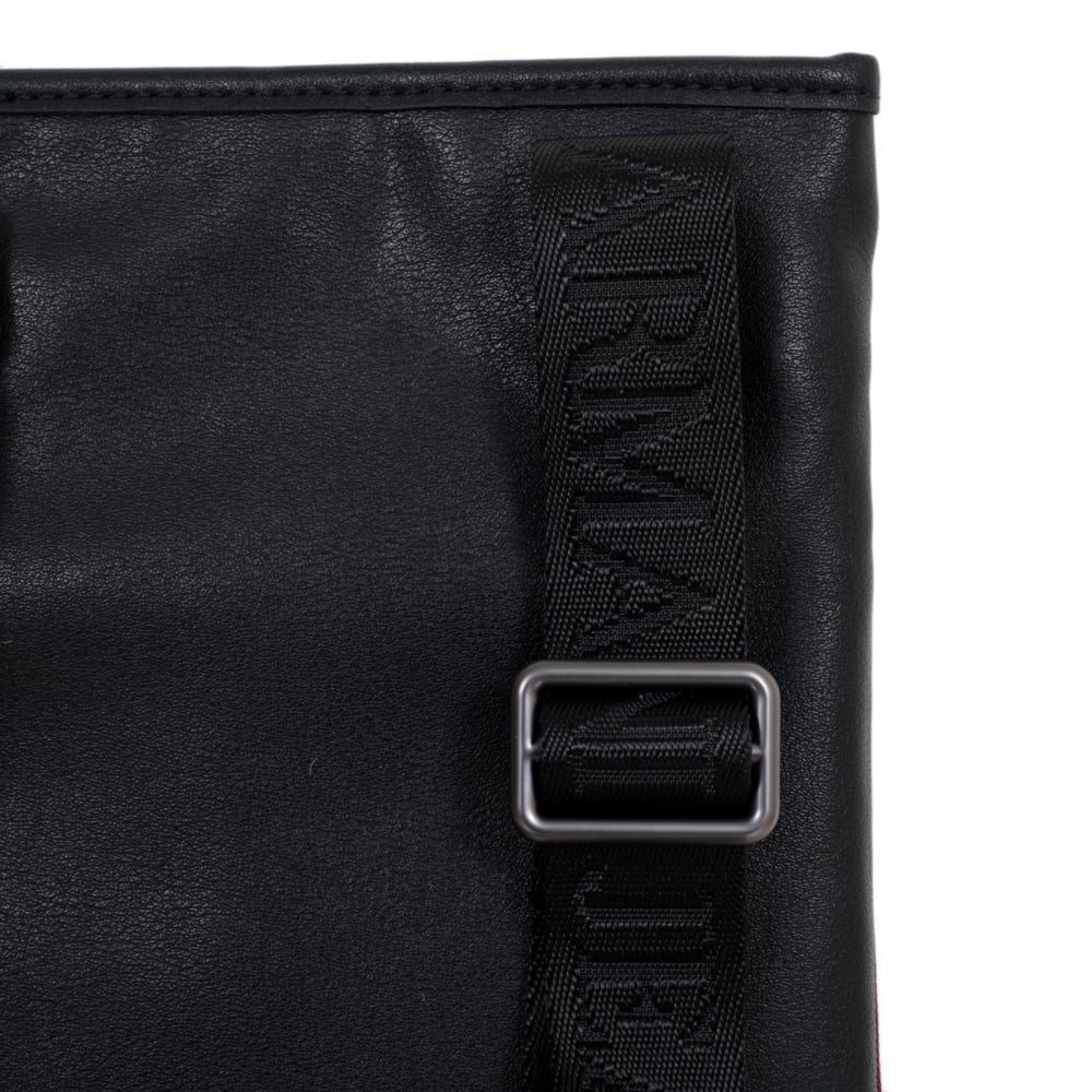 Text Logo Bordeaux and Black Bag for Men with Top Zip Closure and Front Pocket