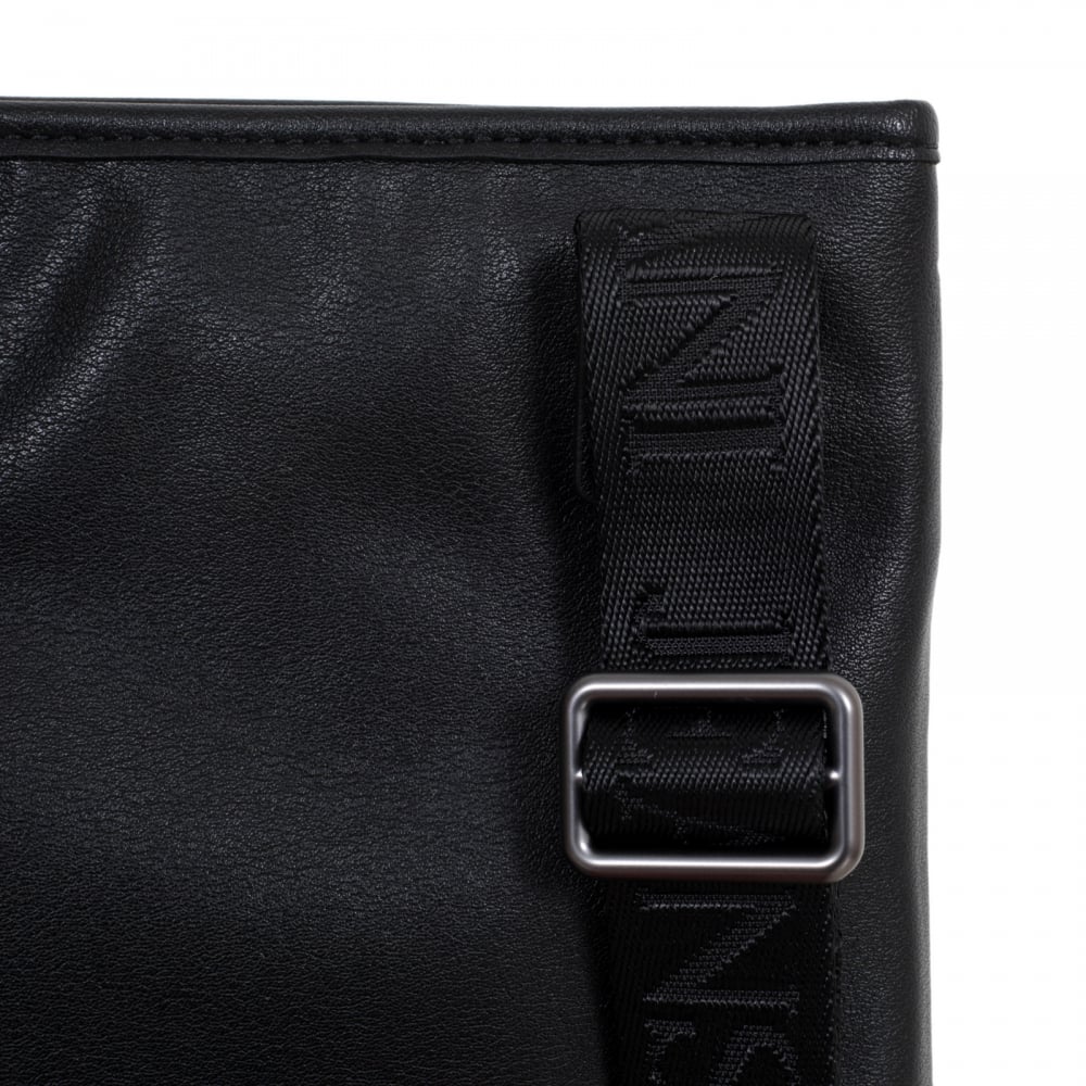 Text Logo Black Bag for Men with Top Zip Closure and Front Pocket